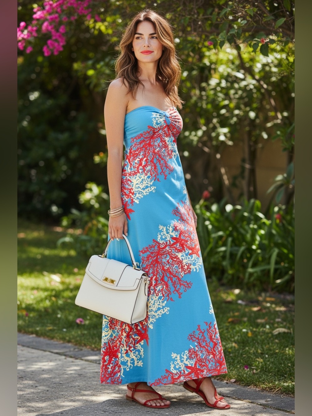 Vintage Lilly Pulitzer Pearl Strapless Maxidress Blue Coral Starfish Print XS